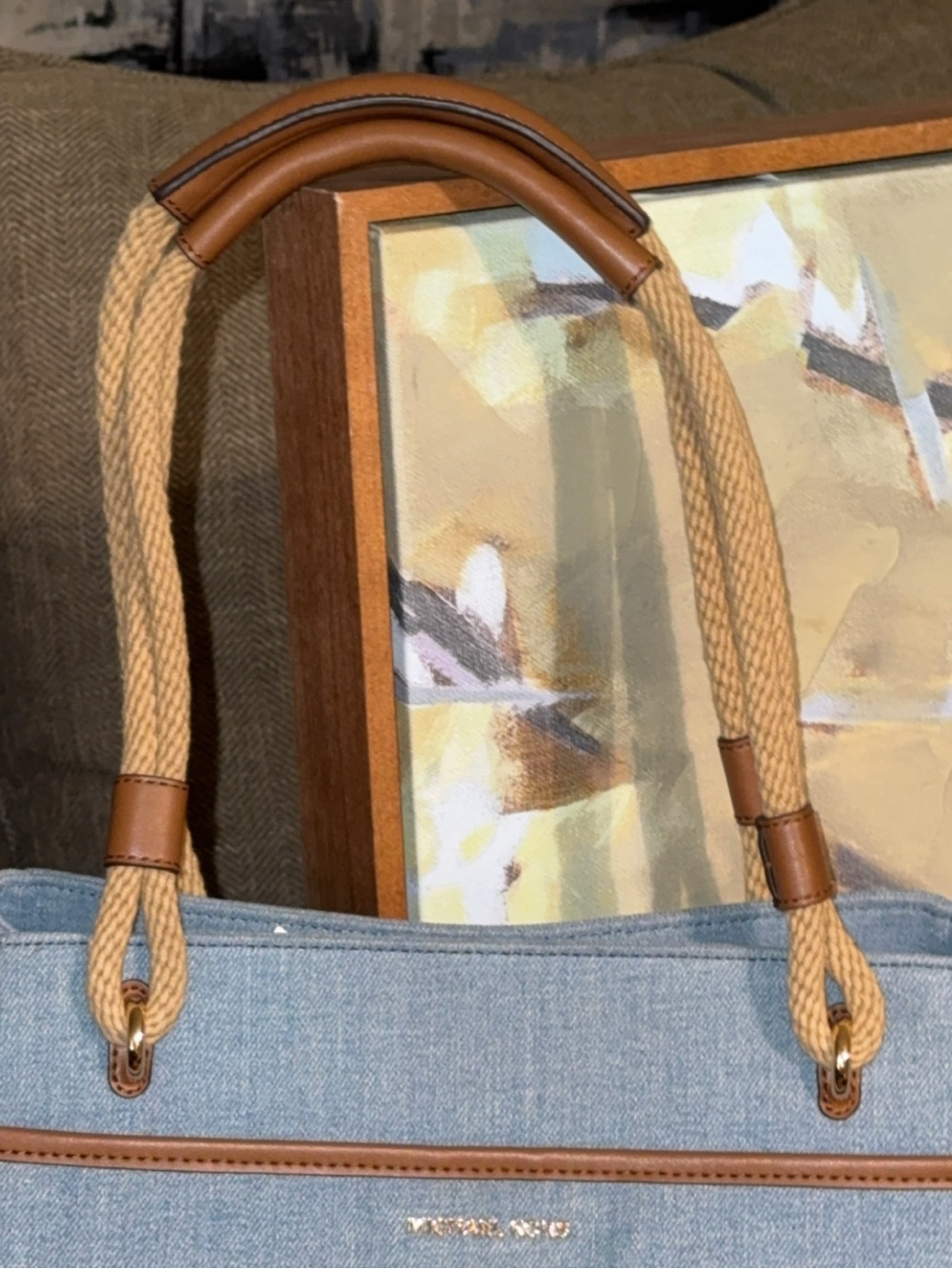 NWT $258 Michael Kors Talia Lrg Grab Bag Canvas Tote/Purse Wash Denim AUTHENTIC - Picture 4 of 16